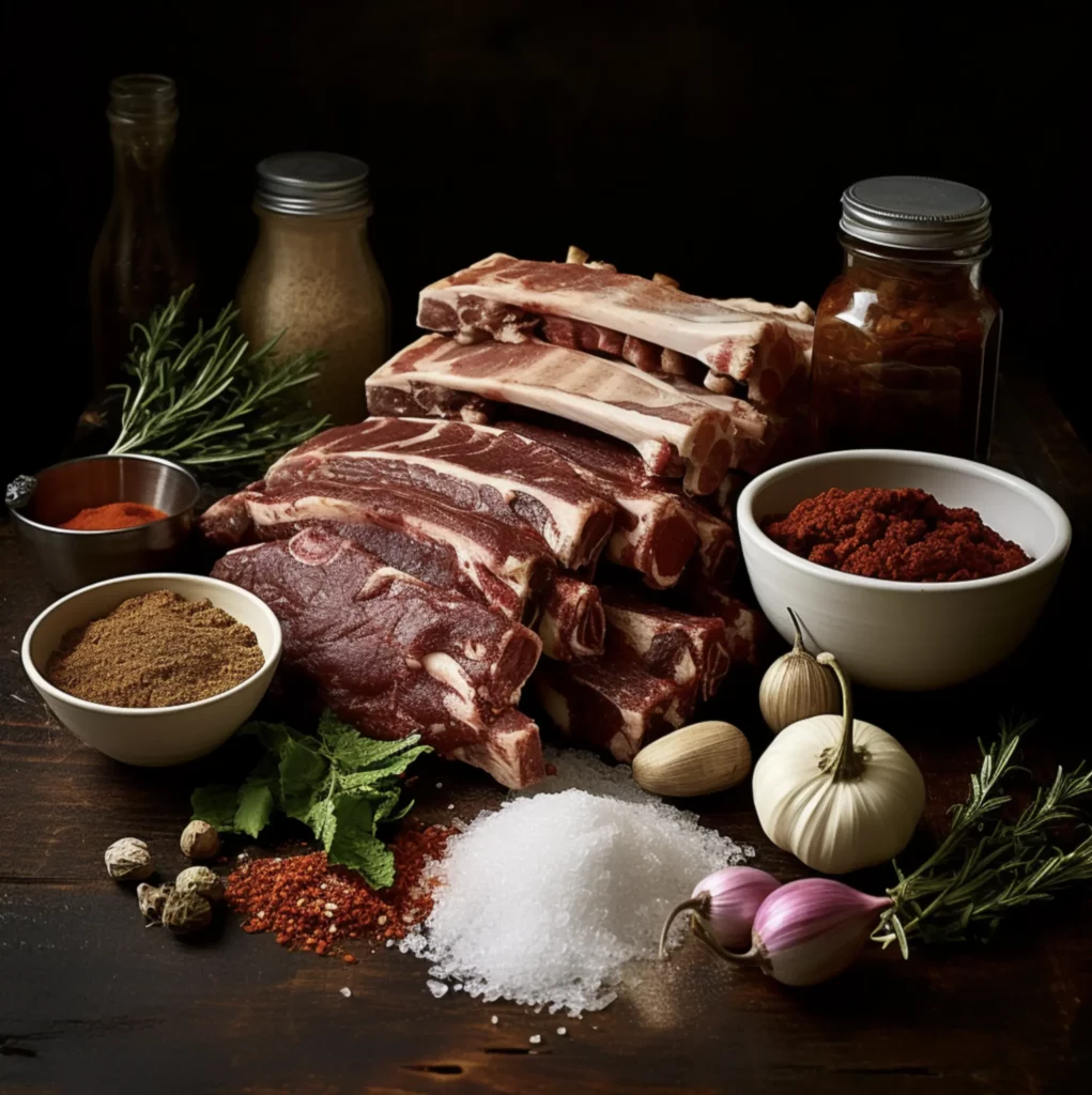 Smoked Pork Ribs on a table ingredients